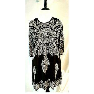 Floral Paisley Tunic Dress Sz Large Black White